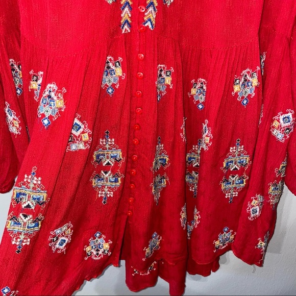 Free People Red Arianna Embroidered Tunic/ Dress - Picture 12 of 16